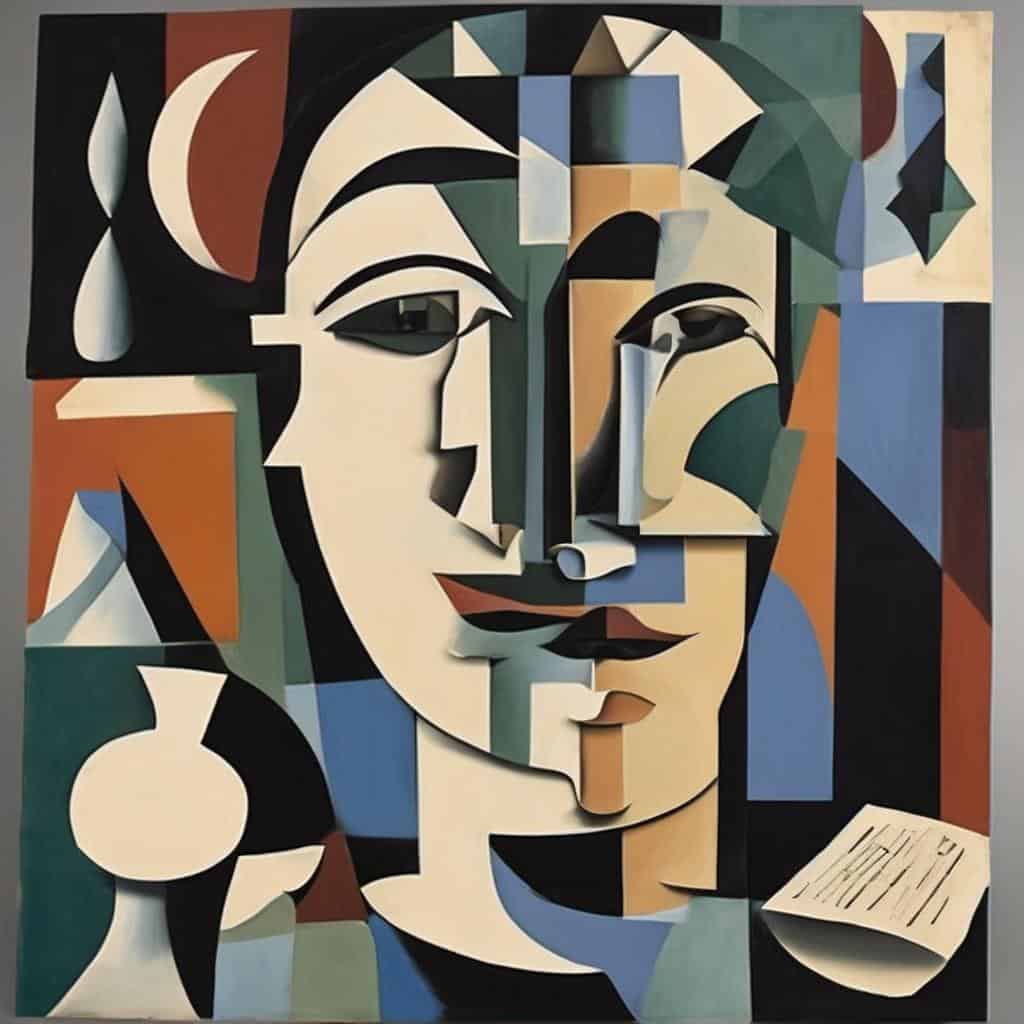 Σύνθεση σε κουτι από πολυγωνικά γεωμετρικά σχήματα με αφηρημένη μορφή προσώπου και βιβλίο.