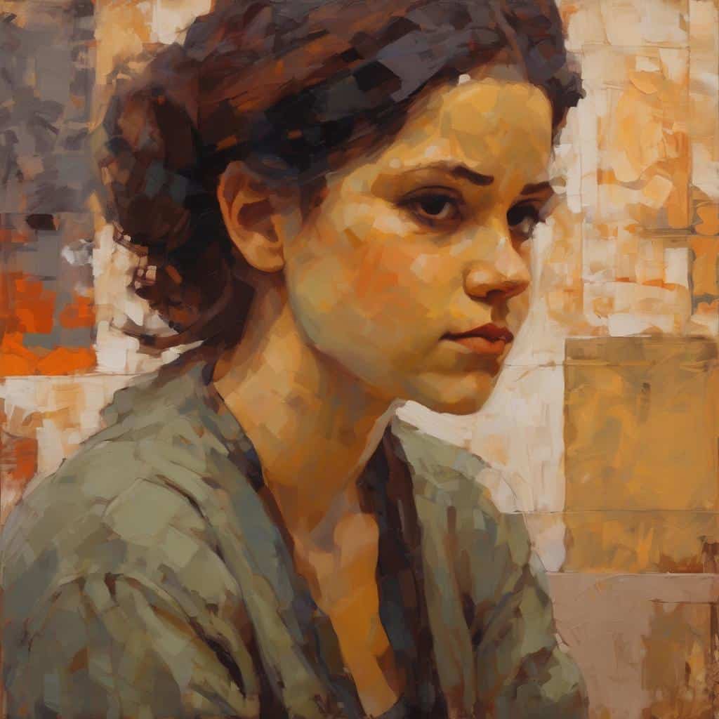 Λιανική εικόνα γυναίκας, πορτρέτο με ζωγραφική τεχνική, σύγχρονο τέχνη, ισορροπία και σύνθεση, καλλιτεχνική δημιουργία.